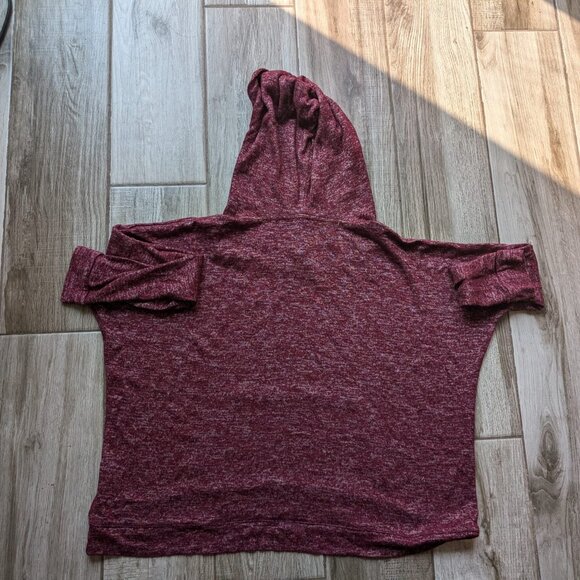 Don’t Ask Why Women’s Burgundy Marled Hooded Long Sleeve Top One Size - Picture 2 of 4